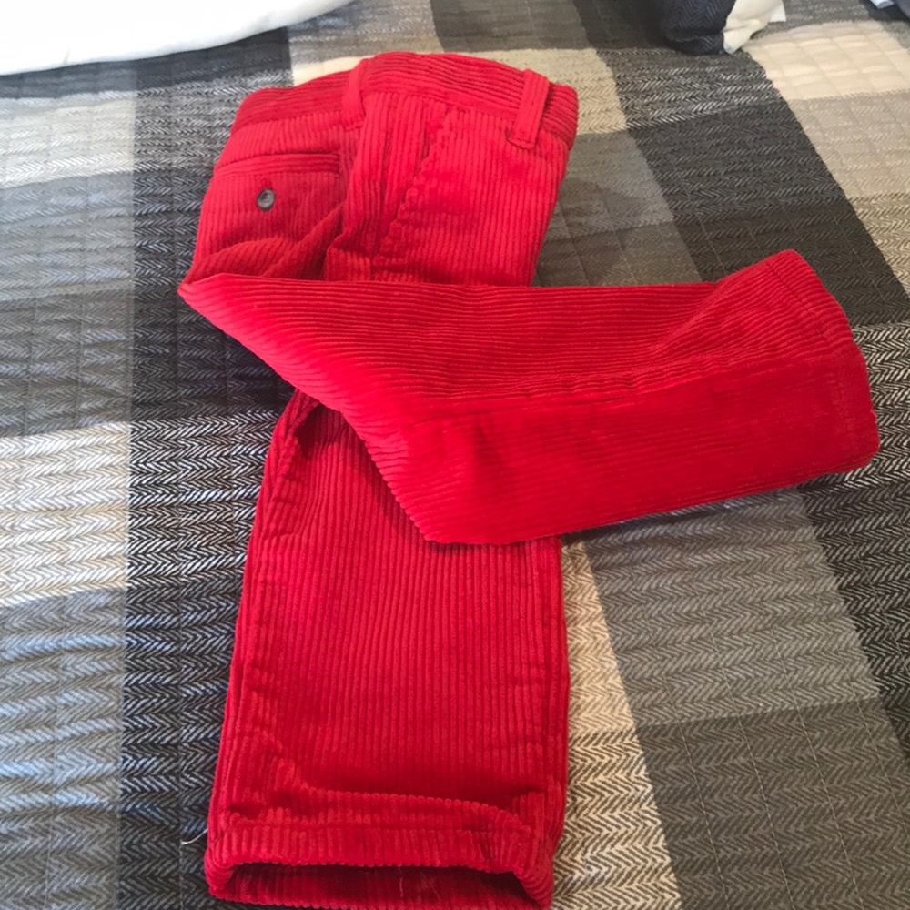 Red corduroy little boys pantsBy Jeannie and Jack